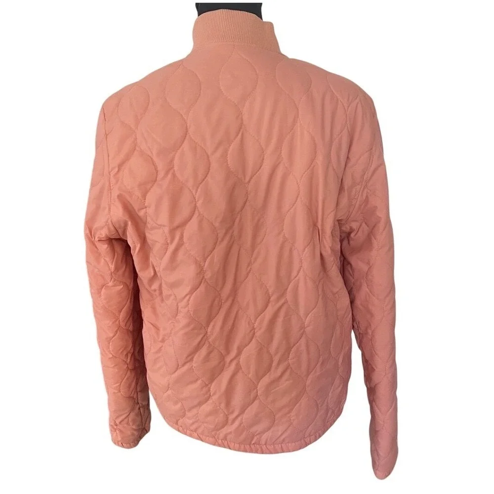 Obey Worldwide Quilted Pink Peach Embroidered Logo Fleece lined Puffer Jacket L - Picture 7 of 10